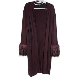Vince Camuto Burgundy Open-Front Cardigan With Faux Fur Cuffs Size 2X